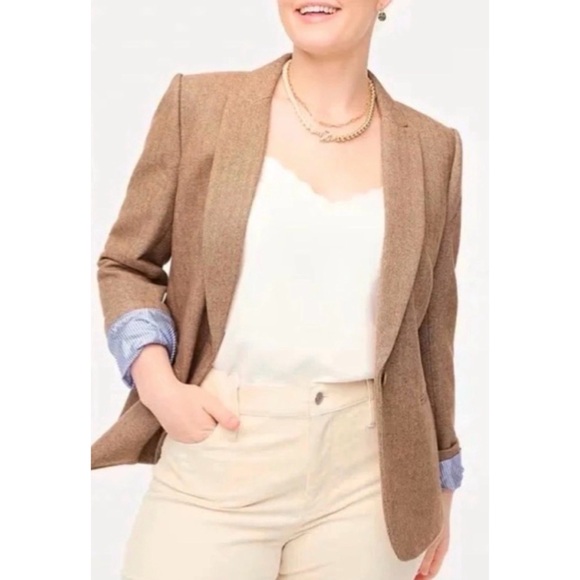 J. CREW Holland Tan Herringbone Wool Tweed Blazer NWOT Size 6 - Picture 2 of 11